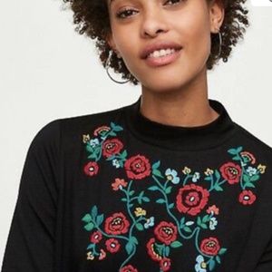 Loft Black Embroidery long sleeve Blouse